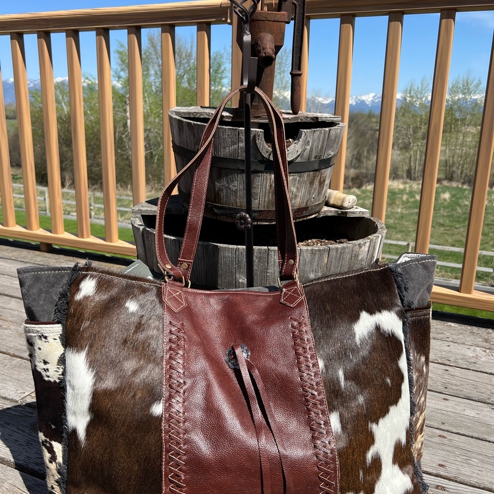 🔥NEW April Release Myra Bag genuine Cowhide Canvas Leather Weekender Travel XL - Picture 3 of 6
